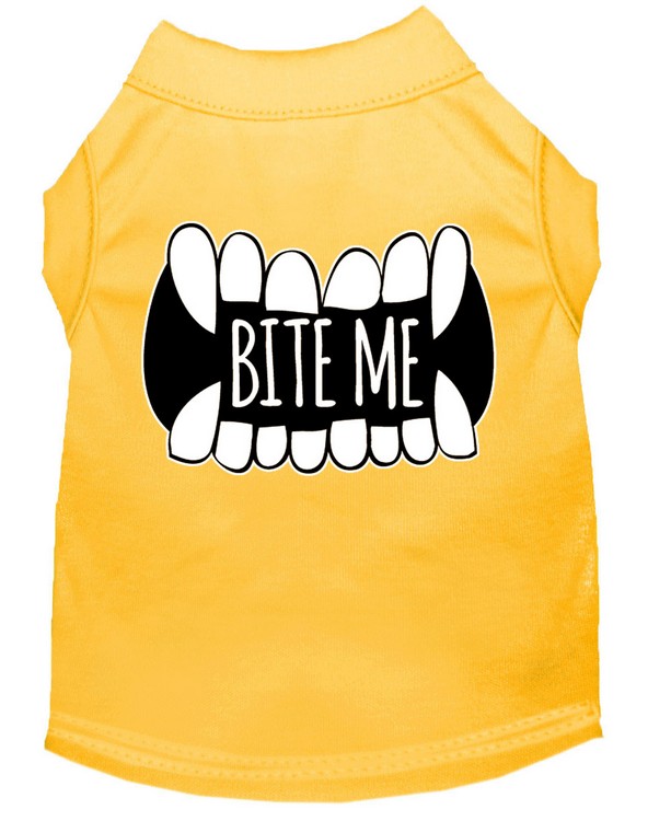 Bite Me Screen Print Dog Shirt Yellow Lg